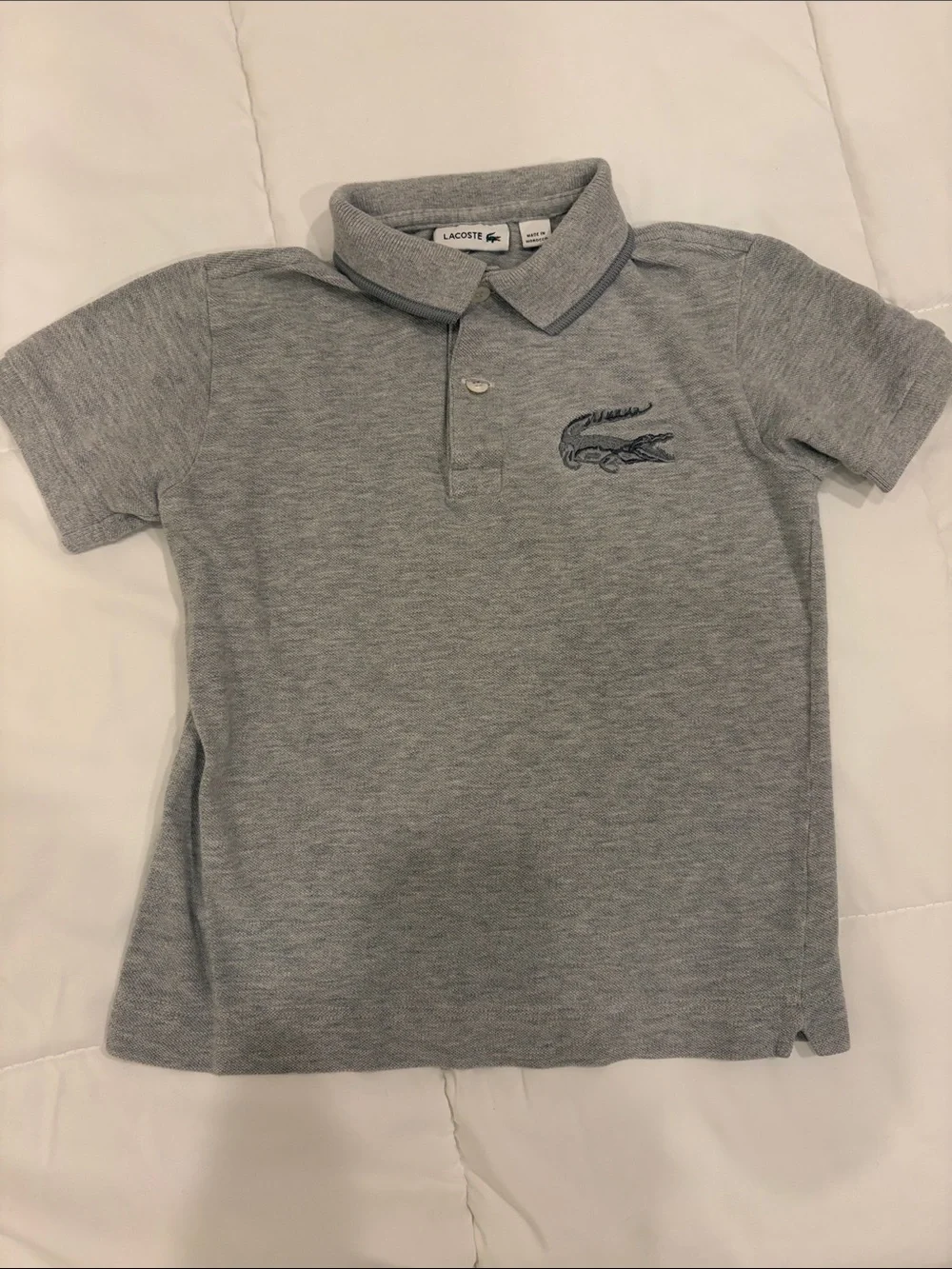 Lacoste Boys' Heather Gray Polo with Embroidered Crocodile